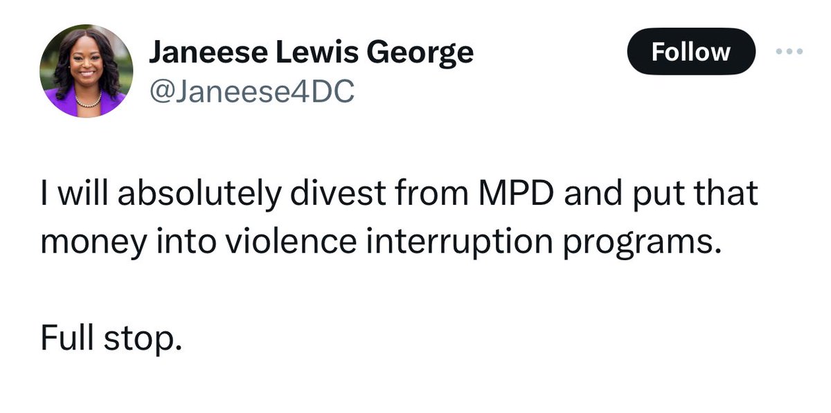 You can’t make this up. @Janeese4DC asking for MPD patrols in Ward 4 AND @Janeese4DC saying that she will “absolutely divest” from MPD. Which is it, Councilmember? #Ward4