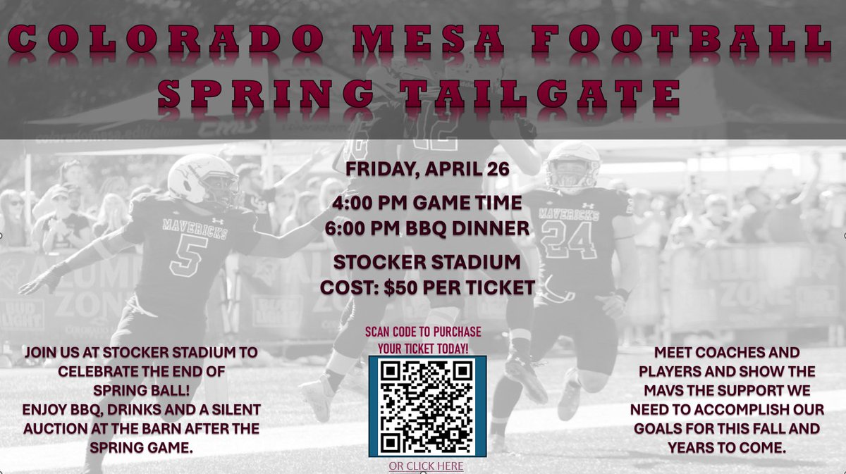 Spring Tailgate on April 26th. come and watch some football and eat with the team after.