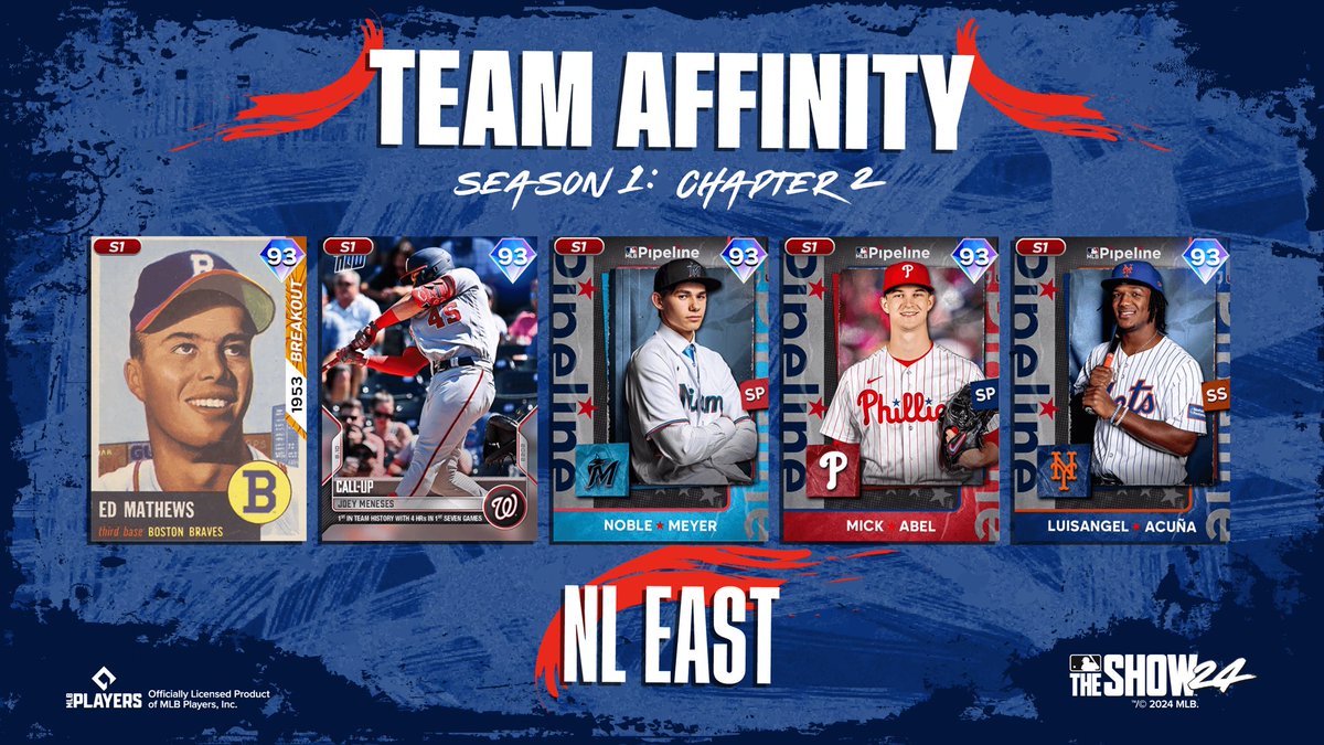 MLB The Show (@mlbtheshow) on Twitter photo New Team Affinity Rewards coming to MLB The Show 24!
Play to earn these NL East 💎s when Chapter 2 drops today around noon PT.
#MLBTheShow New Team Affinity Rewards coming to MLB The Show 24!
Play to earn these NL East 💎s when Chapter 2 drops today around noon PT.
#MLBTheShow