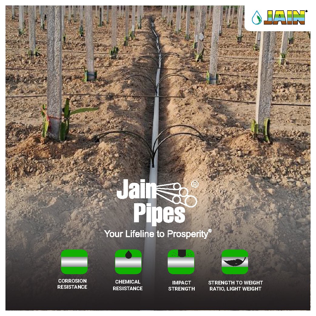 Your Lifeline to Prosperity! A statement that compromise the assurity of serving our farmers with the BEST with range of @Jainpipes 💯 Multiple applications: One Stop Solution: “Jain Pipes” #AgTech #Agri #JainIrrigation #Pipes #Piping #JainPipes #JISL