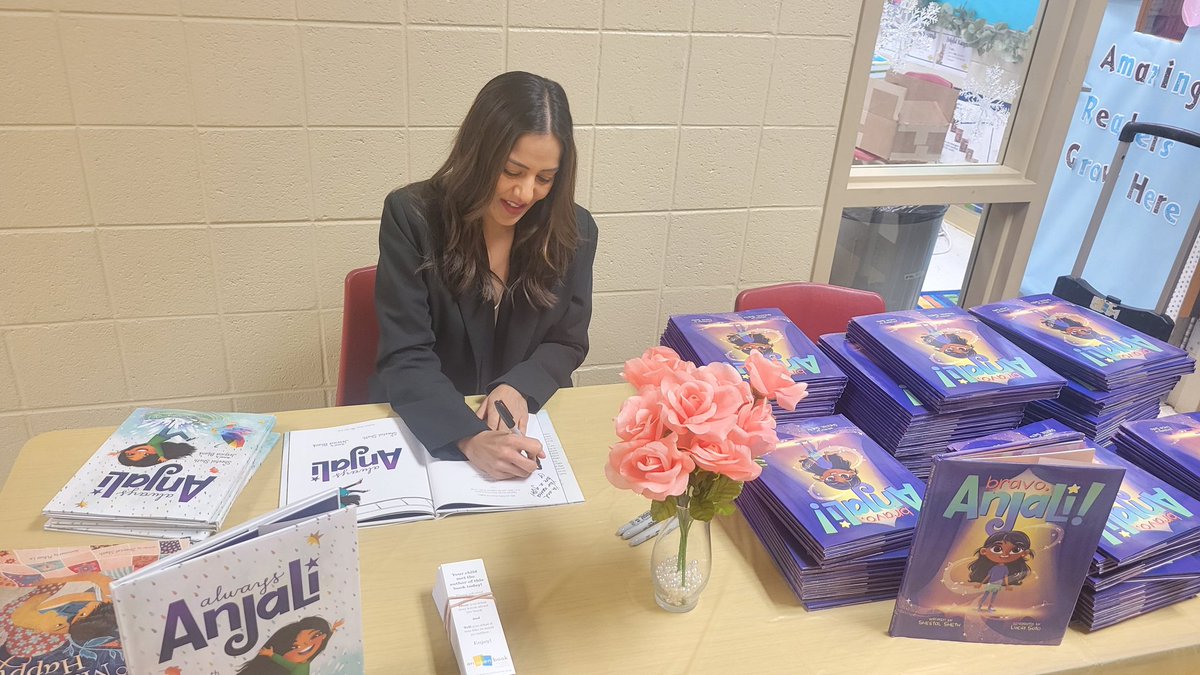 Having an author visit for our Kindergarteners today. But make it a cute set-up for the book signing.  Welcoming Ms. Sheetal Seth, Author of 'Bravo, Anjali!' 💕💕 @PGCPSK5RELA @RosaParks_PGCPS #experiencesmatter #literacyrocks #teachertwitter