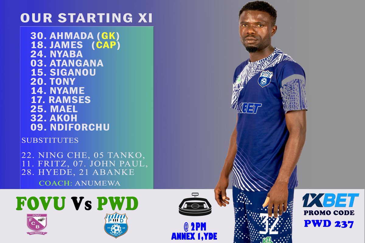 Fovu Vs PWD This is how we're are lining up, Anumewa brings in Ramses, and Mael, introduces Nyame after he missed the last outing against Aigle. Terence drops out alongside O'ojong.Tangko makes it to the bench in his first appearance at the playoff Good luck to the boys.
