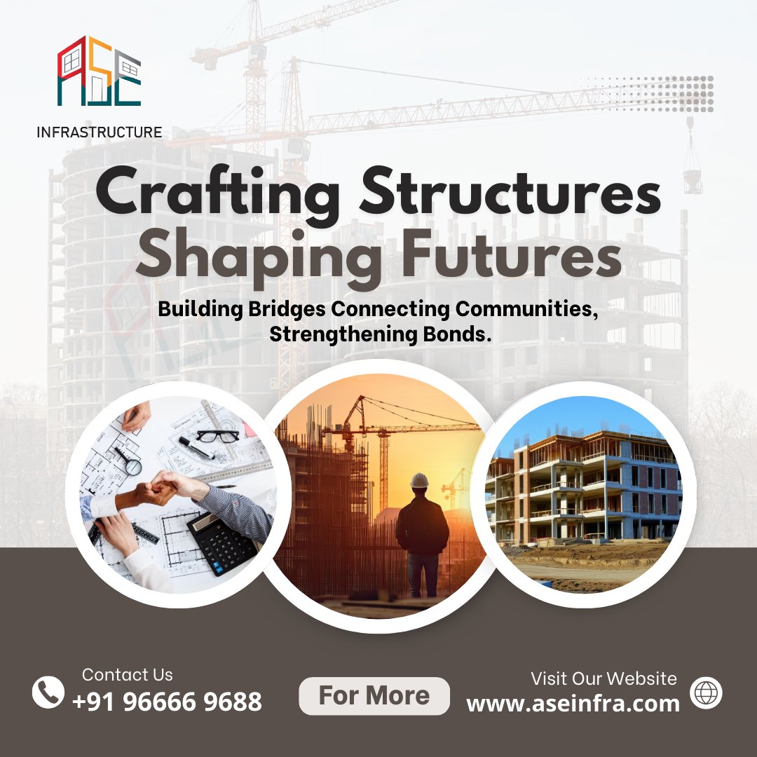 'ASE Infrastructure specializes in crafting robust structures built to withstand the test of time. Our engineering prowess ensures reliability and safety in every project. 
Call Us:+919666696889
Visit Us: aseinfra.com
#Infrastructure #EngineeringExcellence '