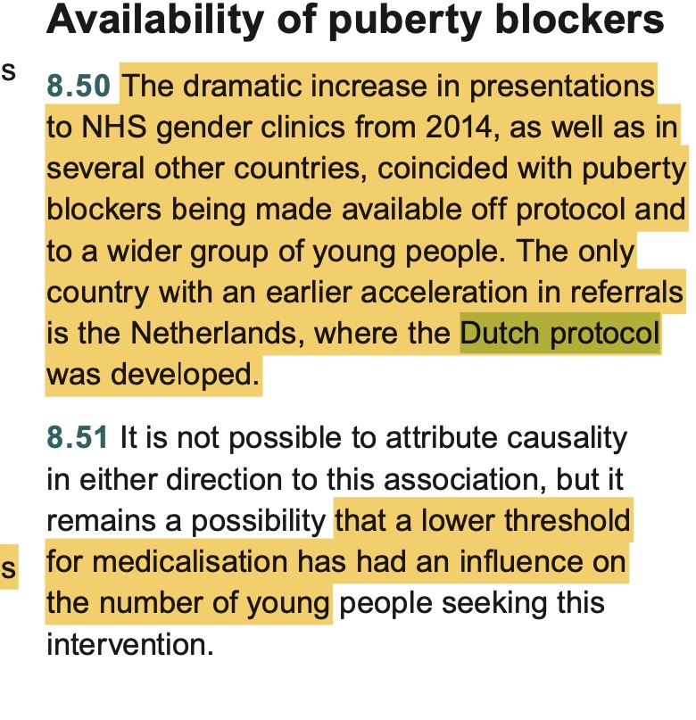 Een opmerkelijke passage in de Cass Review: de sterke toename van aanmeldingen bij genderklinieken gebeurt in Nederland eerder dan in andere landen. Volgens Cass zou een verklaring kunnen zijn dat in Nederland puberteitsremmers al eerder werden aangeboden aan een bredere groep.