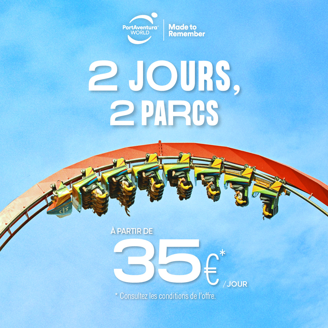 🚀 Plus de jours = Plus d'aventures ! Profitez de notre l'offre 2 jours 2 parcs dès 35€/j. Vivez le grand frisson à PortAventura Park & Ferrari Land. Chaque instant, chaque souvenir, sera inoubliable. L'aventure vous attend ! #PortAventuraWorld 🎢

🎟 bit.ly/3RDNYO9