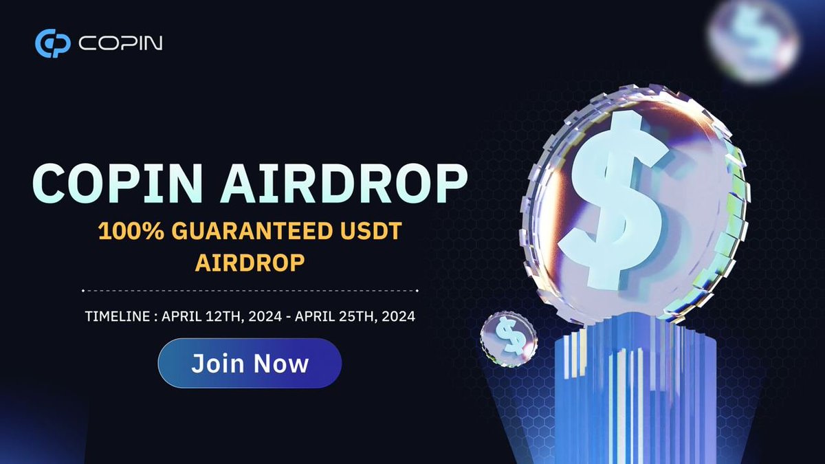 📣COPIN USDT AIRDROP IS LIVE📣

Calling all crypto enthusiasts!  Copin is thrilled to announce its exciting USDT airdrop, giving you the chance to win free tokens. 

Here's what you need to know:
✅ Simply join the Copin Airdrop Bot on t.me/CopinAirdropBot 
✅ 400 lucky