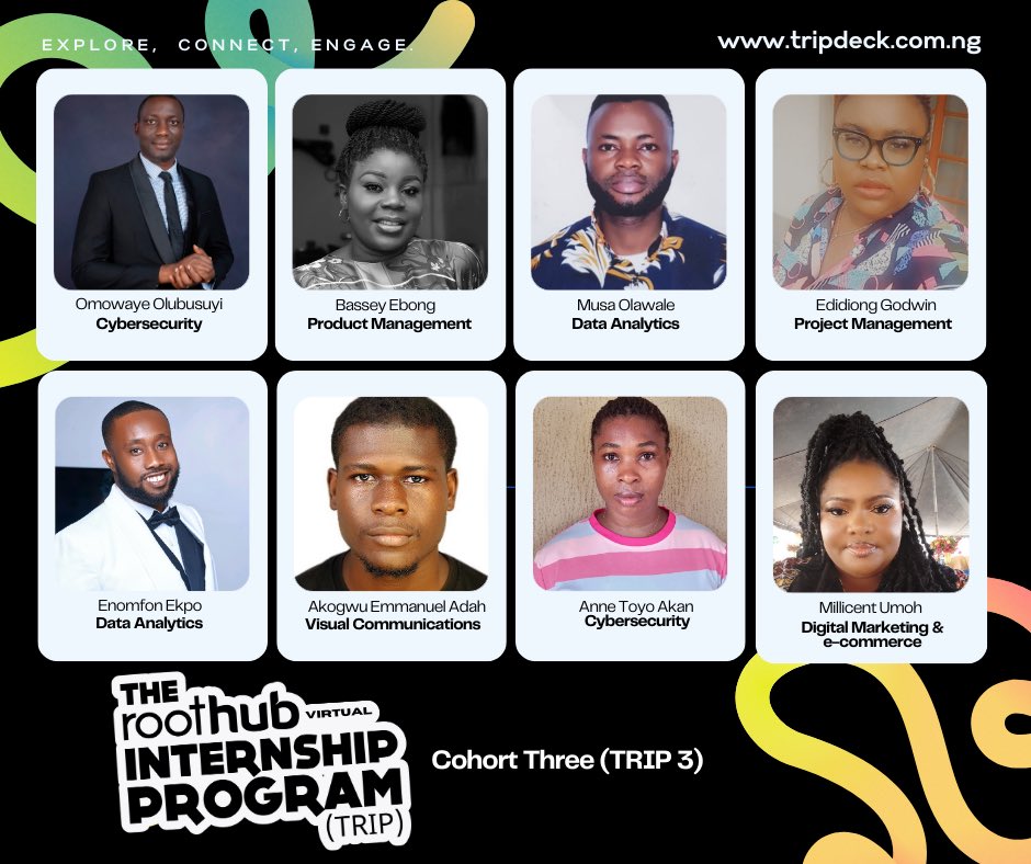 tonyonuk's tweet image. Introducing the 1st batch of Interns who will amass work experience for the next 4 months in The Roothub Internship Program (TRIP) Cohort 3 - A virtual program to help them land their dream jobs.

Go to tripdeck.com.ng to boost your career.

#wearetheroothub 
#trip3
