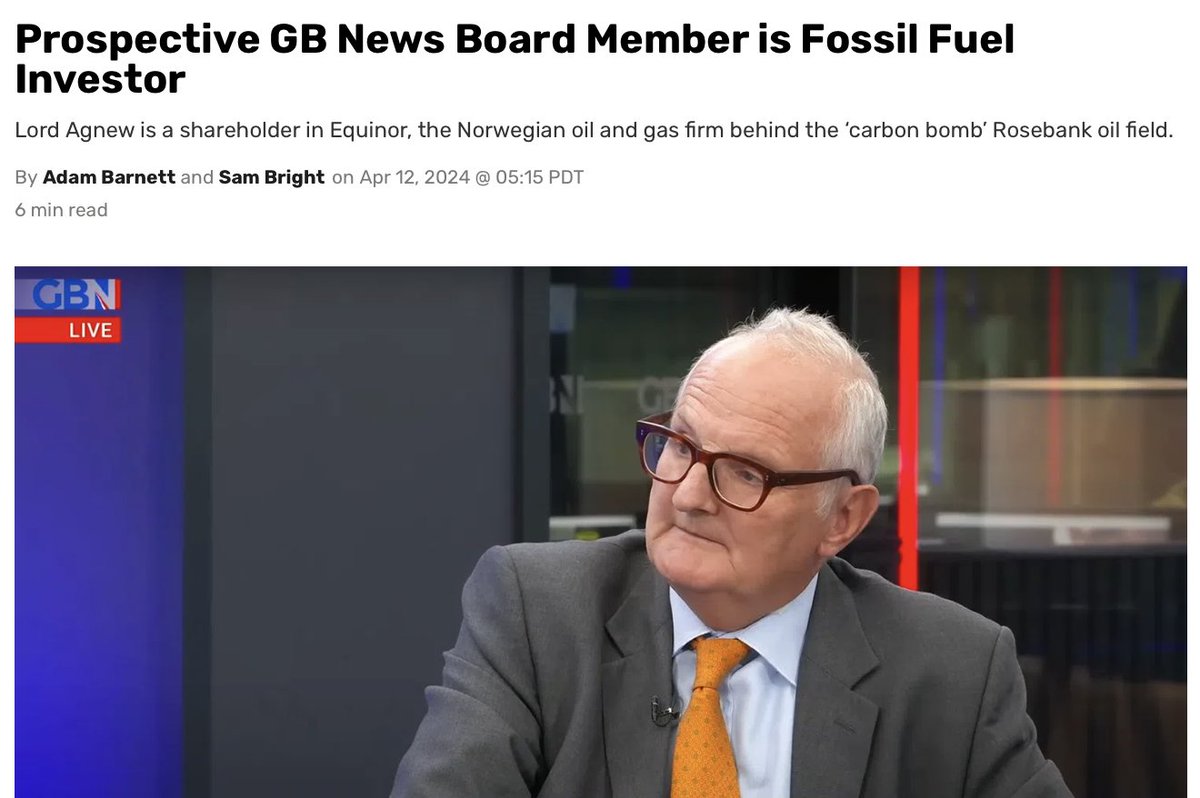 GB News regularly attacks climate science and policy, which feeds the fossil fuel industry's license to operate and thus lines the industry's shareholders' pockets. If you had £100k+ invested in Equinor, you'd want to ensure GB News keeps spreading climate disinformation too.