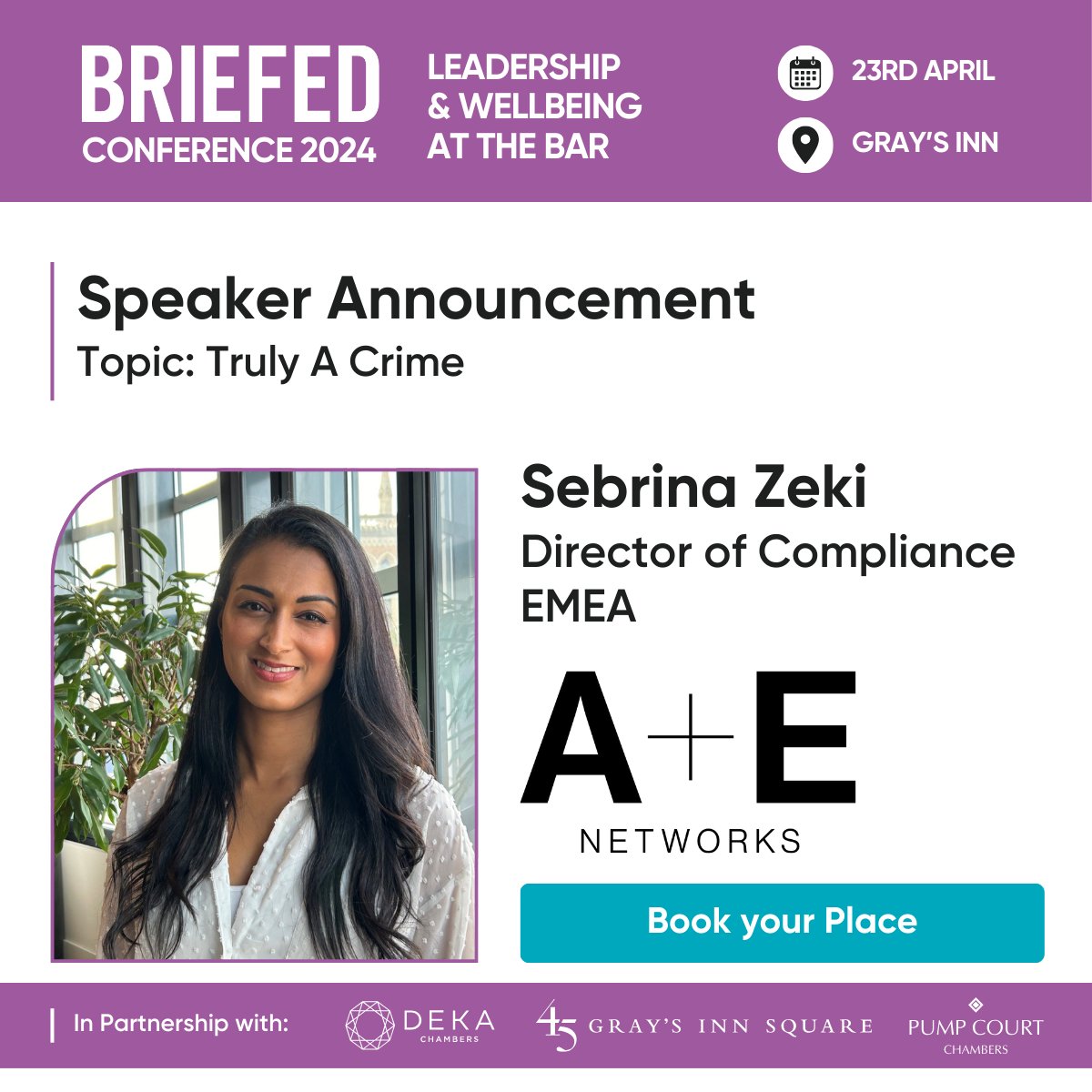 Excited to announce Sebrina Zeki, Director of Compliance EMEA at @AENetworks as a speaker at our Leadership and Wellbeing conference. Join us on the day and learn from her expertise in managing risks around traumatic content in the TV and film industry bit.ly/3uOijAO