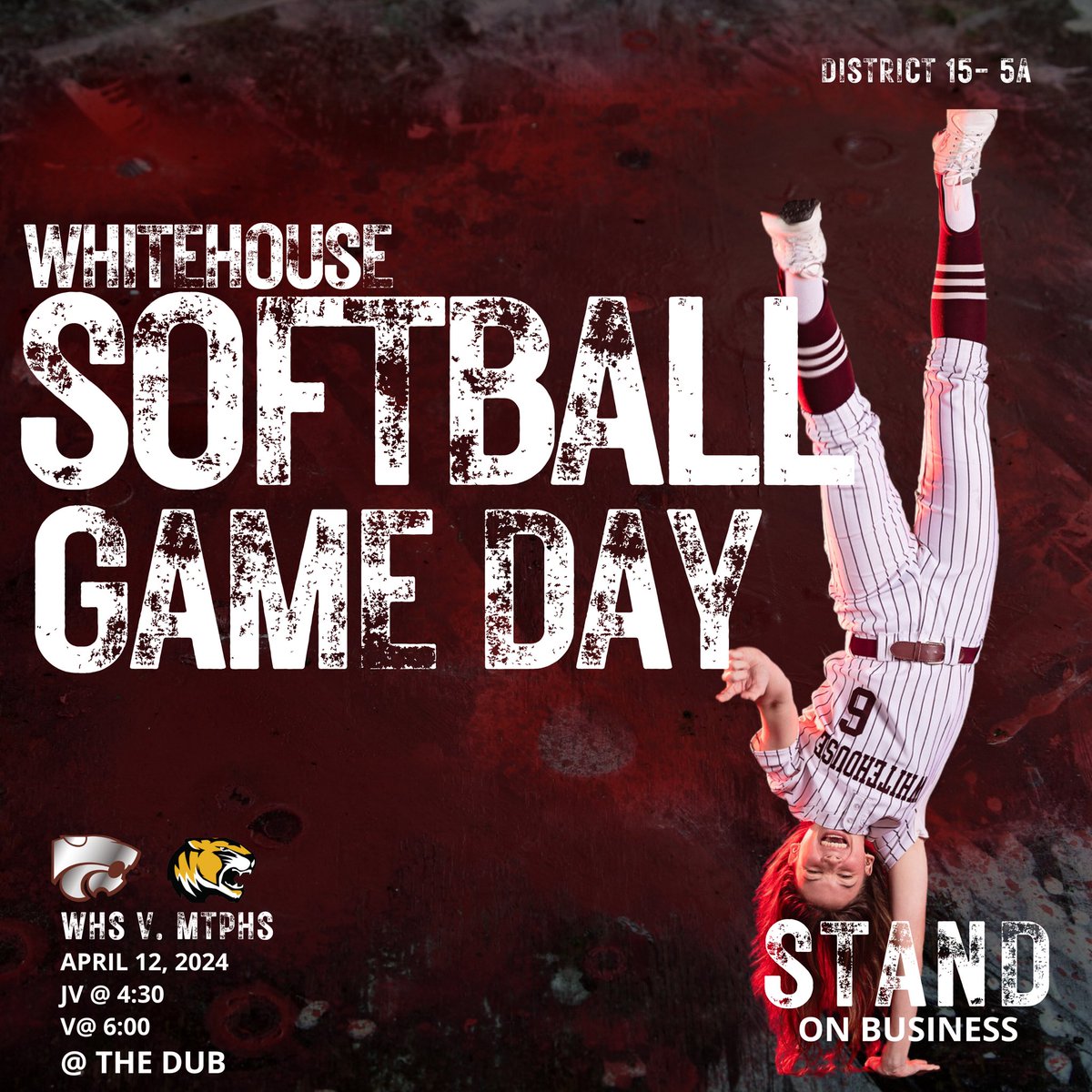 Whitehouse Softball (@whstx_softball) on Twitter photo DID SOMEONE SAY GAME DAY?! FIRE ME UP! 🔥🔥
It’s game day at the Dub!! It’s time to STAND ON BUSINESS! 🧍🏼♀️🔛💼
#AMBITION #CATS3C #WTDT
<a href="/BrandonOSports/">Brandon Ogden</a> <a href="/WHSTX_Athletics/">Whitehouse Athletics</a> DID SOMEONE SAY GAME DAY?! FIRE ME UP! 🔥🔥
It’s game day at the Dub!! It’s time to STAND ON BUSINESS! 🧍🏼♀️🔛💼
#AMBITION #CATS3C #WTDT
<a href="/BrandonOSports/">Brandon Ogden</a> <a href="/WHSTX_Athletics/">Whitehouse Athletics</a>
