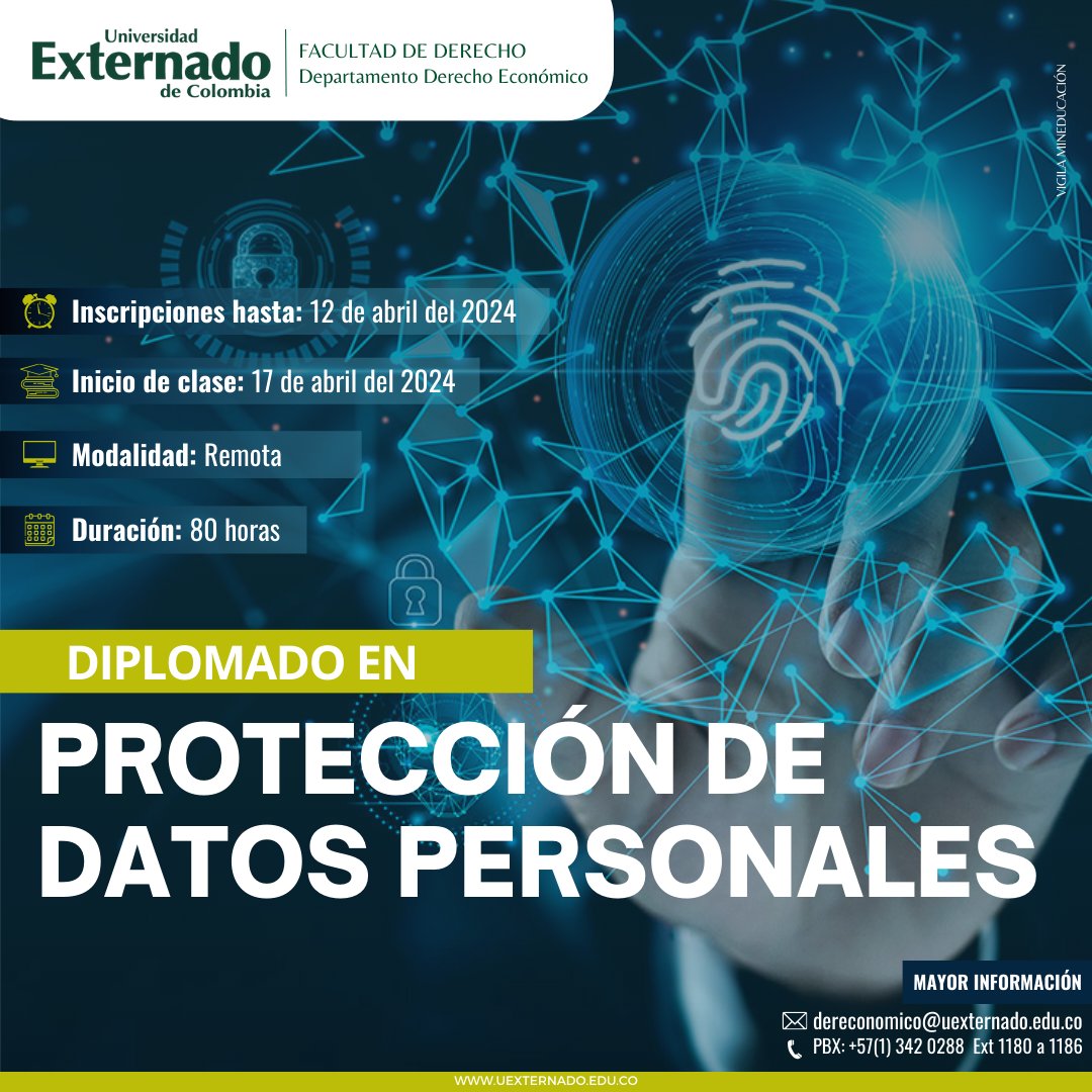 🚨 #Hoy es el último día para inscribirte en el Diplomado de Protección de Datos Personales. 

🗓️Inicio de clase:  17 de abril 2024
💻Modalidad: clases virtuales

¡Más información! 👉 cutt.ly/swNtAzeh

#ProtecciónDeDatos #Diplomado #InscripcionesAbiertas