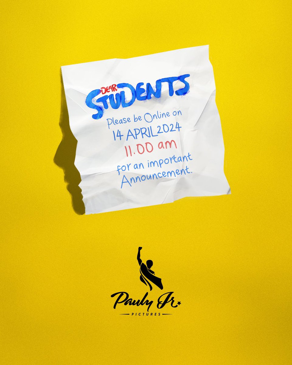 Stay Tuned 😊Important announcement🎉 @11 am on 14.04.2024 🔥
@PaulyPictures #dearstudents
@GeorgePhilipRoy @Sandeepkumark1p