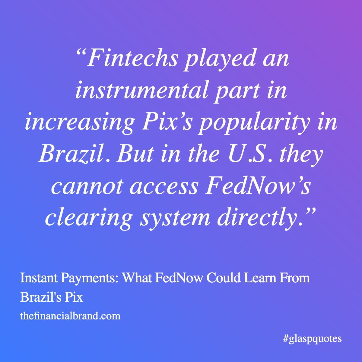 📌 GREAT READ: Instant Payments: What #FedNow Could Learn From Brazil's #Pix via @FinancialBrand buff.ly/4aNhyaq @davidjmaireles @NeiraOsci @AlexH_Johnson @JimMarous @psarofagis @dionlisle