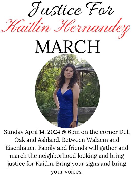 #ThisWeekend The family of a teen found dead in a ditch last month will be marching in her honor. 17 y/o Kaitlin Hernandez was found minutes from her home after going with her friend for a walk that night. A suspect has not been identified in connection with her death. @KENS5