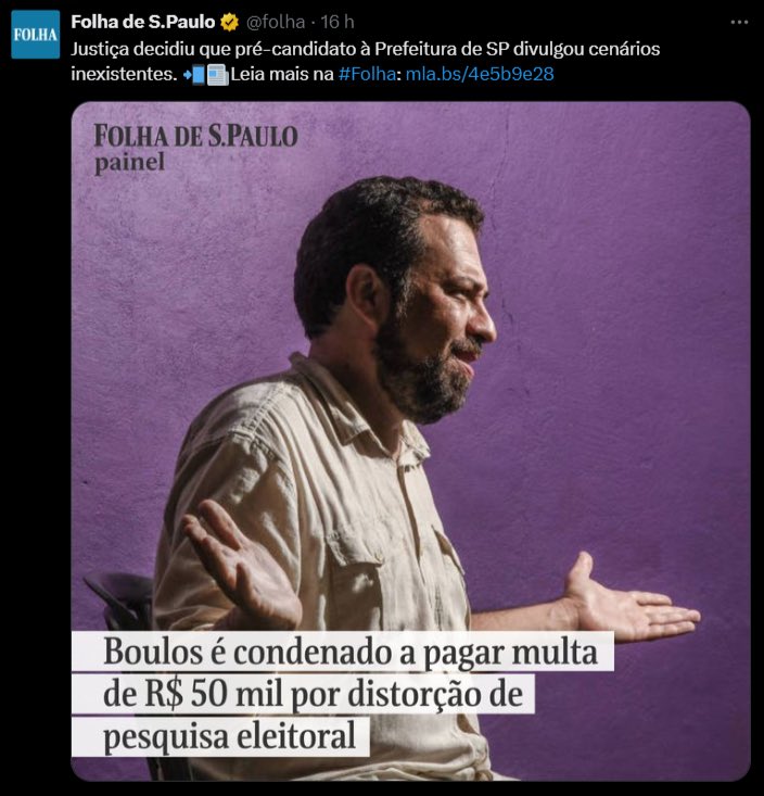 23:59 “As Fake-News são uma realidade na política brasileira que precisa ser enfrentada.” 00:00 “Boulos é condenado a pagar multa de R$50 mil por distorção de pesquisa eleitoral”