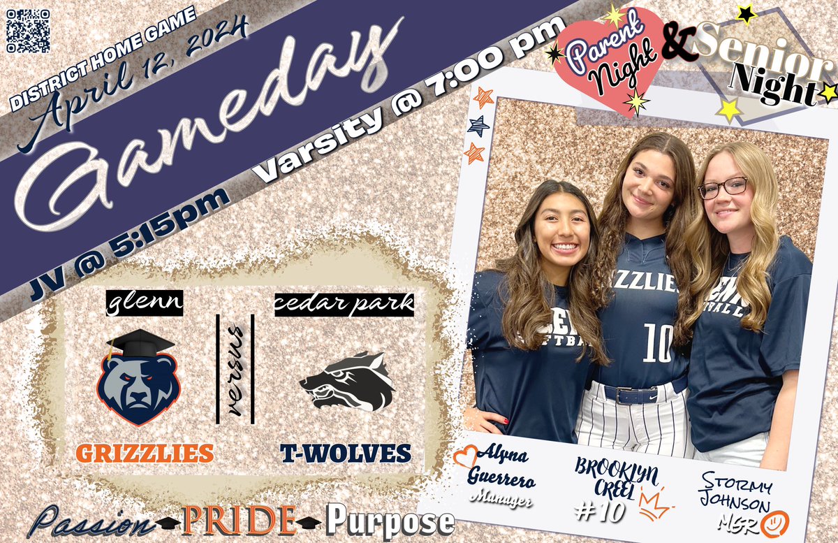 🥎 Game Day - SENIOR NIGHT! 🎓#3P #WTD #GrizzlyNation