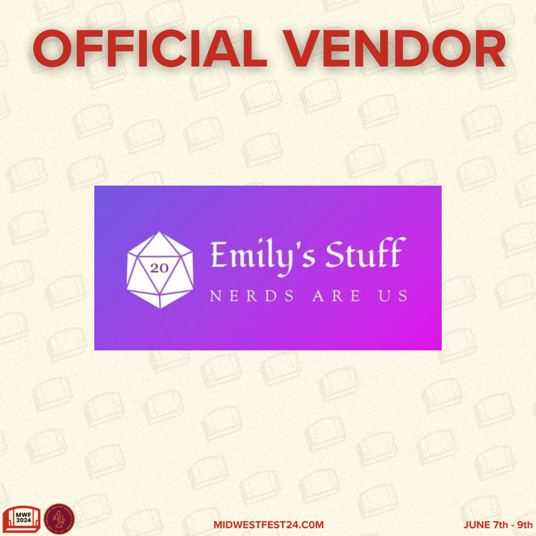 Good morning all--peep our newest artist announcement for @MidwestFestGG Emily's Stuff! She's local and bringing her wares to us, so give her a visit this June! shorturl.at/kowGR