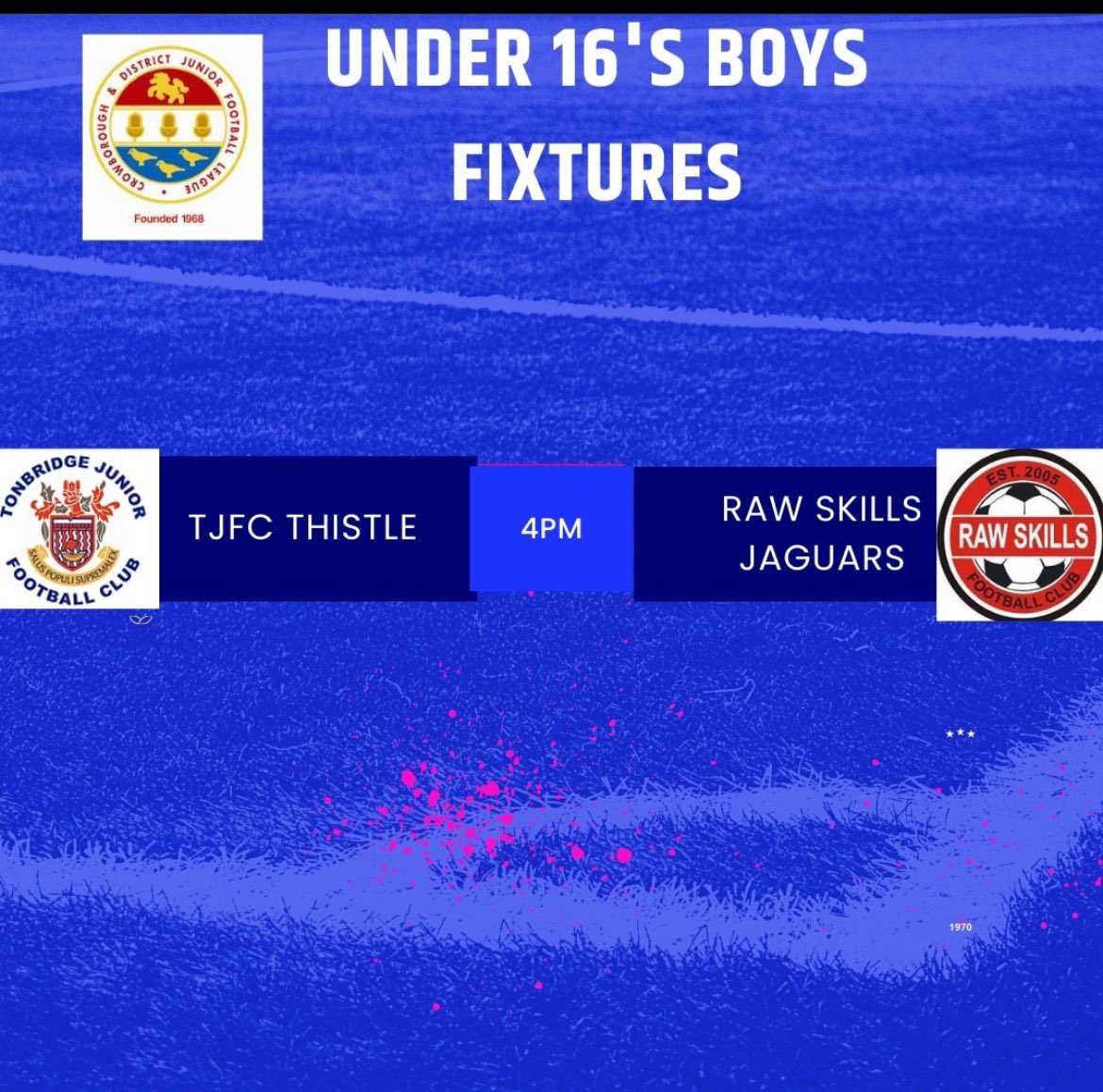 Under16's Fixture (Sunday 14th April )

Only one game to bring you this week @tjfc_u15s_thistle welcome @rawskills_fc  to our house for a 4 pm ko. @KentFA @CDJFL1 @whatsoninkent #Under16s #Footballfixtures #TJFC #OneClubOneFamily