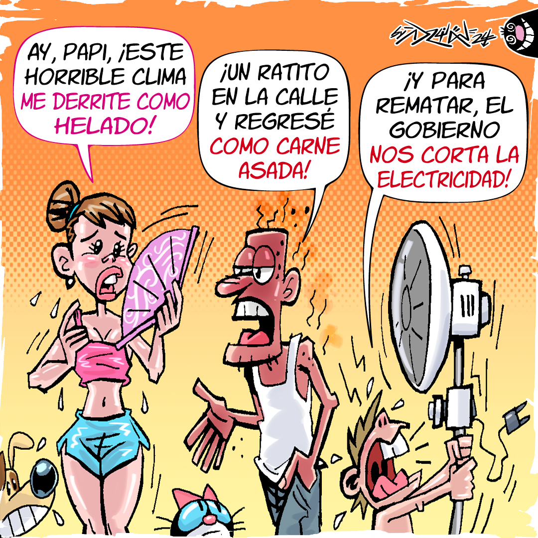 DiarioExtraEc's tweet photo. OPINIÓN 💬| Les compartimos la caricatura 'CALIENTES MOLESTIAS DE ABRIL', de este viernes 12 de abril de 2024, realizada por Adrián Peñaherrera. ✏️
#PELIGRO #RAYOSUV #FUERTESOL #CLIMA #OLACALOR #NUEVOS #APAGONES #RACIONAMIENTO #ELECTRICIDAD #GOBIERNO #ACTUALIDAD #ECUADOR https://t.co/78Y1dCelD2