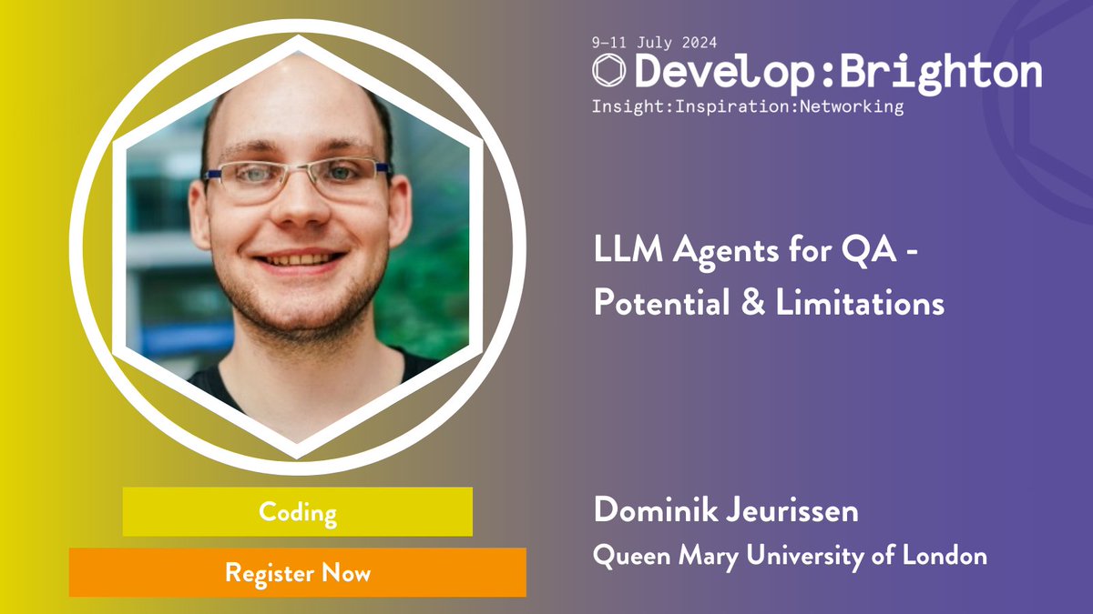 Dominik Jeurissen of Queen Mary University will be joining us to share the potential and limitations for LLM Agents for quality analysis. A must-see for everyone interested in streamlining the quality assurance process. developconference.com/speakers/domin… #DevelopConf