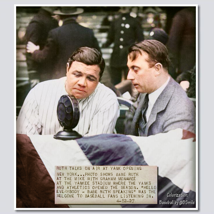 Today In 1927: 'Hello everybody - Babe Ruth speaking.' ~ The Babe does an interview with legendary radio broadcaster Graham McNamee before the New York #Yankees home opener! ⚾️ #MLB #Baseball #History