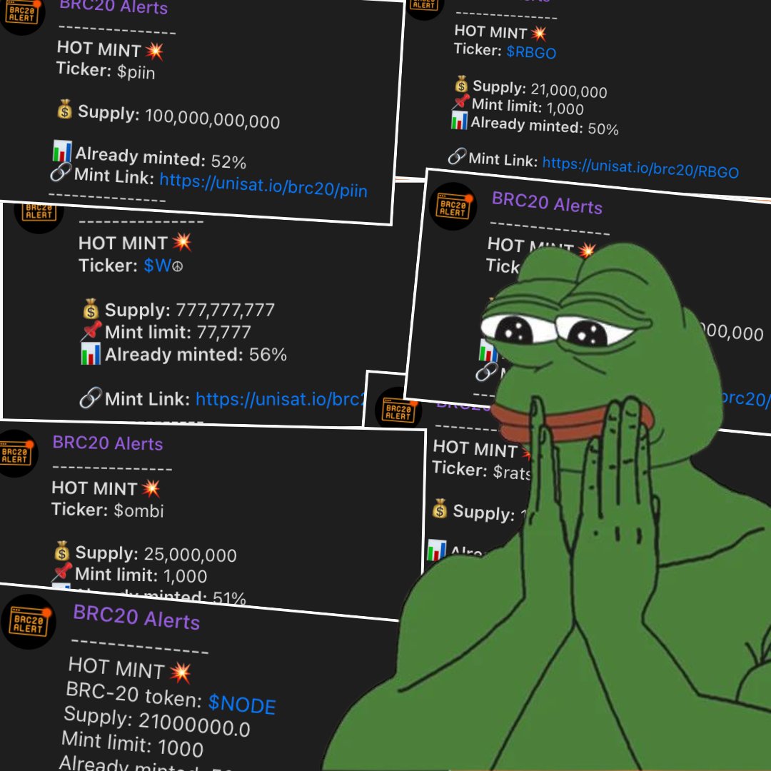 AlertBrc20's tweet image. 🤖Our bot has been tracking hot brc-20 mints for almost a year.

During this time, our subscribers have earned over $1m with our free telegram bot

Here are a few of our mint alerts:
 - $bj:)
- $RBGO
- $ombi
- $NODE
- $shid
- $rats
- $piin

Interact to show your respect 👇
