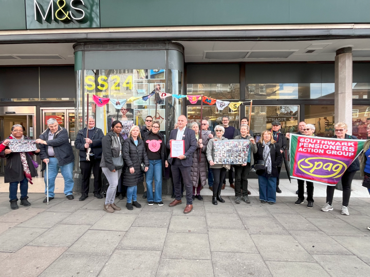 Huge thanks to everyone who came along this morning to the handover of the petition asking @marksandspencer not to close its Walworth Road branch and especially @coyleneil MP for agreeing to pass the 3,588 signatures on to M&S.