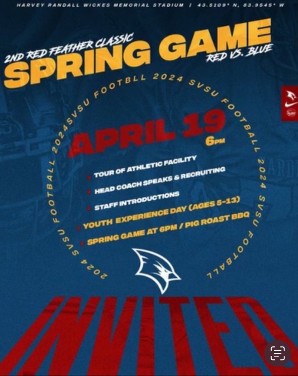 I will be attending Saginaw valleys spring game April 19th!! Thank you @PrudhommeSVSU for the invite!! @statechampsmich @TheD_Zone @grpioneers @MIexposure