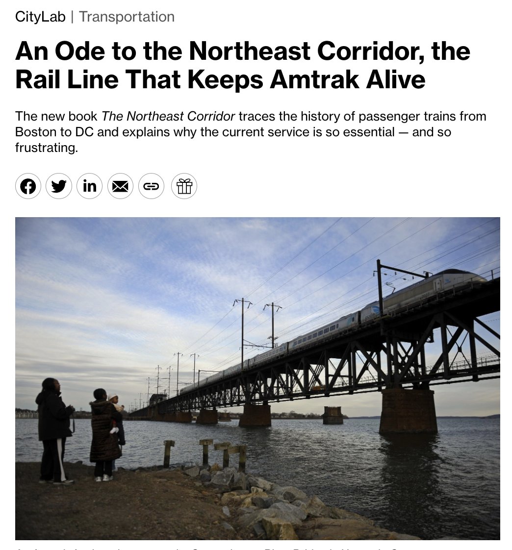 in @CityLab, @AlffDave and I discussed his new book about the Northeast Corridor, including:
▪️ Why cheaper trains > Faster
▪️ Dangers of “futuristic fantasies” with “trains running every which way”
▪️ Why 1800s riots in Philly still slow Amtrak today

bloomberg.com/news/articles/…