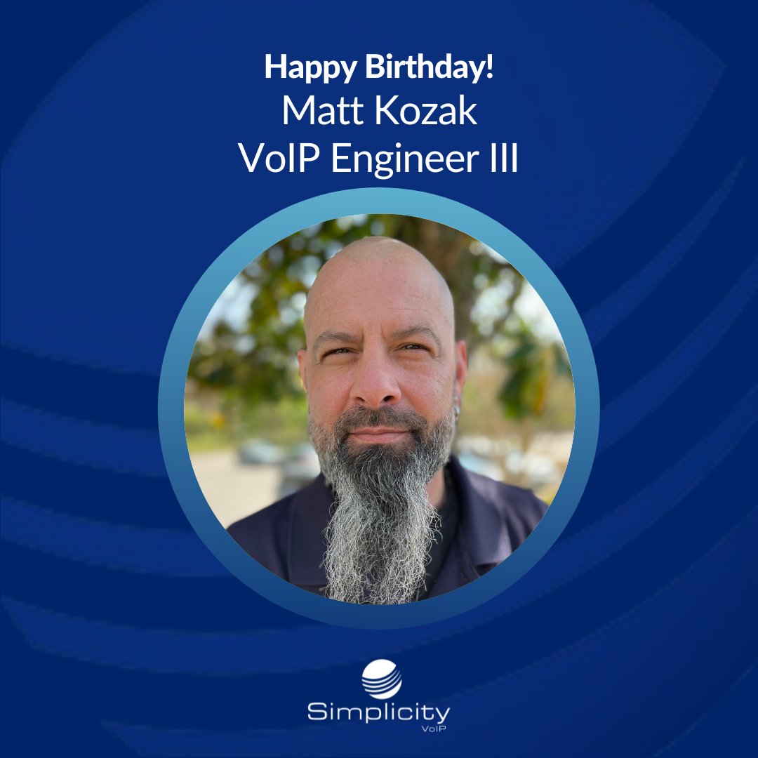 SimplicityVoIP's tweet image. Please join us in wishing Matt Kozak a wonderful birthday! Happy to have you aboard, Matt! #HappyBdayMatt #BirthdayProps #EngineerExtraordinaire