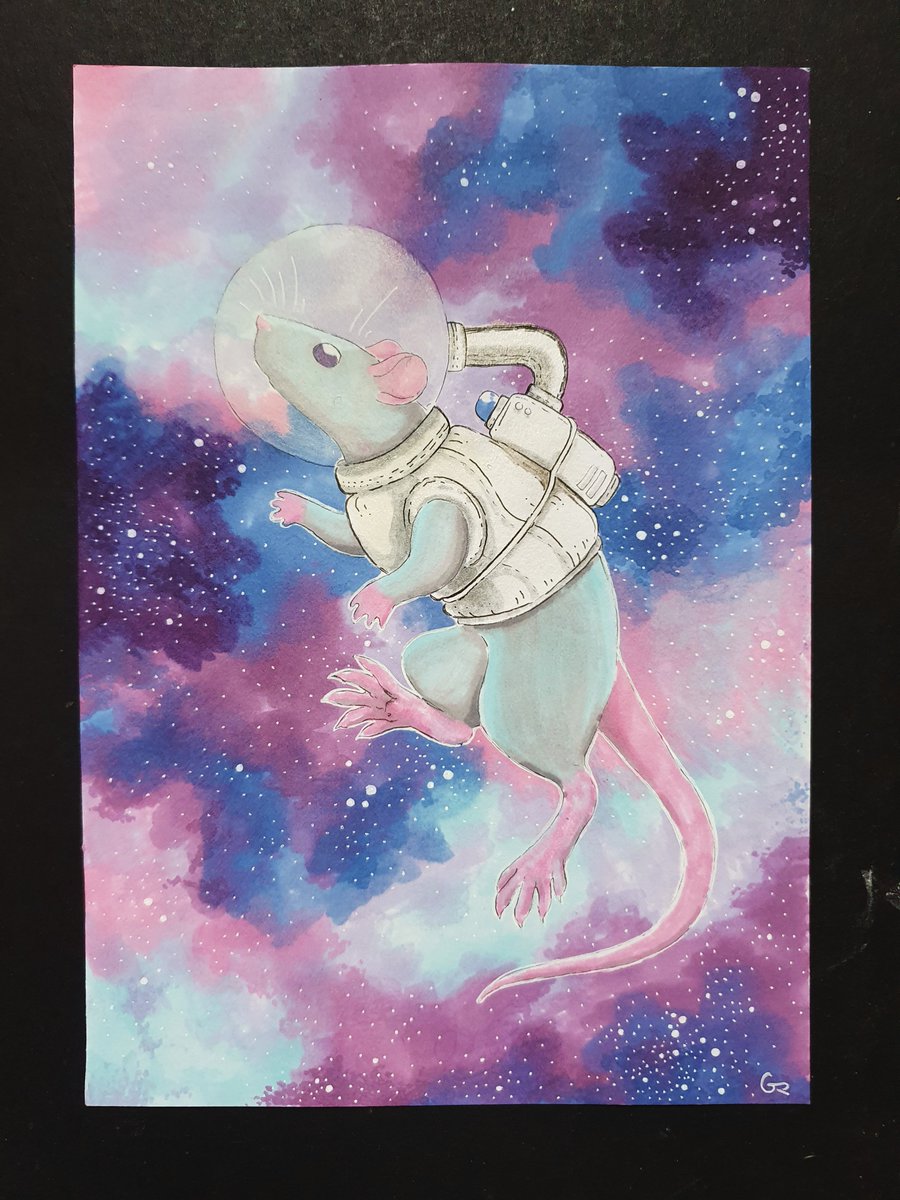 Skipper the Cosmonaut wishes ye all a happy International day of human space flight!

Two more cosmic rat art pieces to go!

#artistontwitter #InternationalDayofHumanSpaceFlight #petrats #ratart