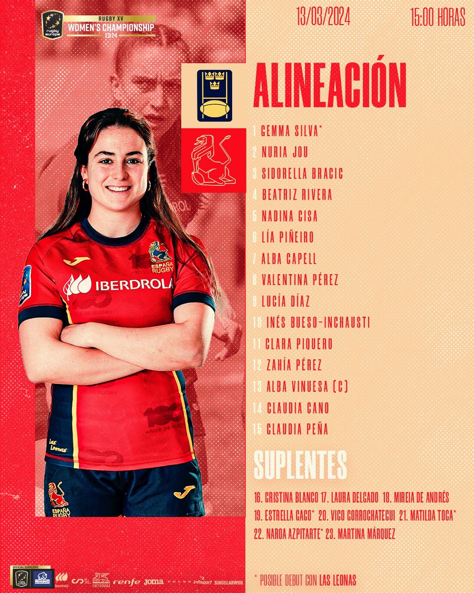 ALINEACIÓN 𝐋𝐄𝐎𝐍𝐀𝐒 𝐗𝐕 ⚔️🇸🇪 Las 23 jugadoras elegidas para el encuentro ante Suecia en la tercera jornada del @rugby_europe Championship 2024.🔗 🗓️ 13/04/2024 🕐 15:00 horas 📺 RugbyEurope.TV #LoQueNosUne | #LasLeonas