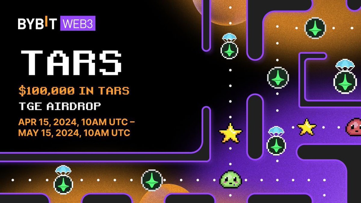 🎤@Bybit_Web3 Airdrop Arcade ✖️@tarsprotocol Airdrop 🎁 Up to $100,000 in $Tars tokens Giveaway! 📆 Event Period: April 15, 10:00 AM UTC - May 15, 10:00 AM UTC 🔥 Join Now: bybit.com/en/web3/airdro… #BybitWeb3 #TarsProtocol #Airdrop #CryptoGiveaway