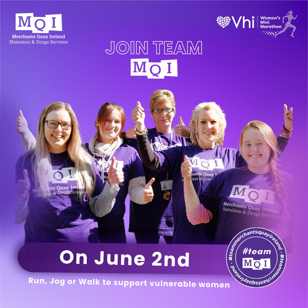 Join Team MQI on June 2nd! 👟 Support vulnerable women who have no one to turn to. Run, jog or walk with us to support MQI's dedicated female service – Jane’s Place.🏃‍♀️🚶‍♀️ Sign Up Today! 🔗 mqi.enthuse.com/cf/vhi-womens-… #WomensMiniMarathon