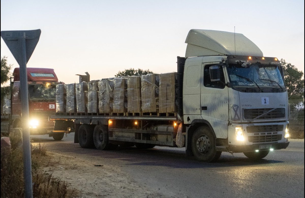 Humanitarian aid trucks with food entered through the new northern border crossing from Israel into Gaza yesterday - first time since October 7 that aid enters through the crossing.