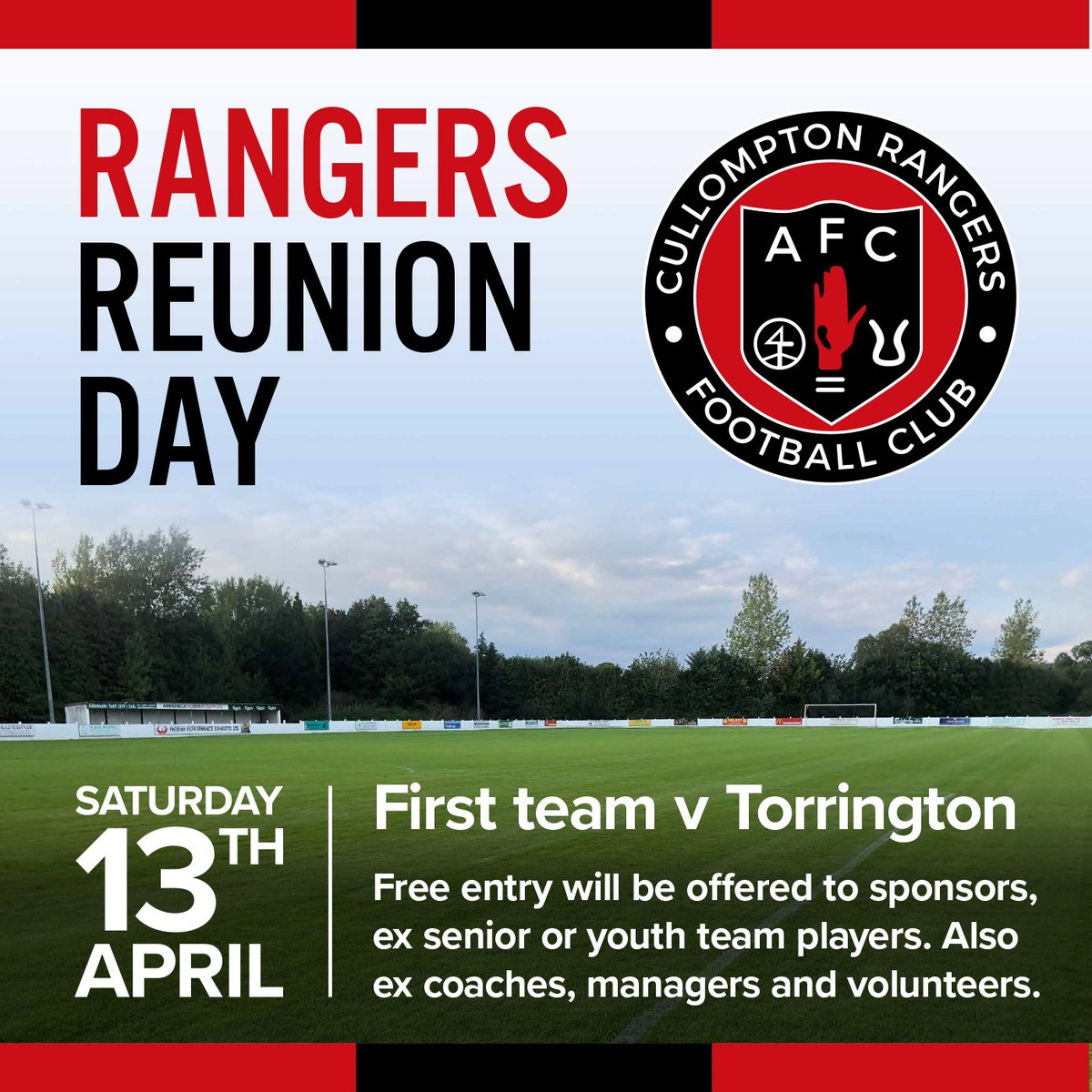 A reminder of the Rangers Reunion Day tomorrow. We would love to see as many ex-Rangers as possible. Free entry for sponsors, ex senior or youth team players, coaches or volunteers. Just let us know on the gate and you'll be shown in for free.