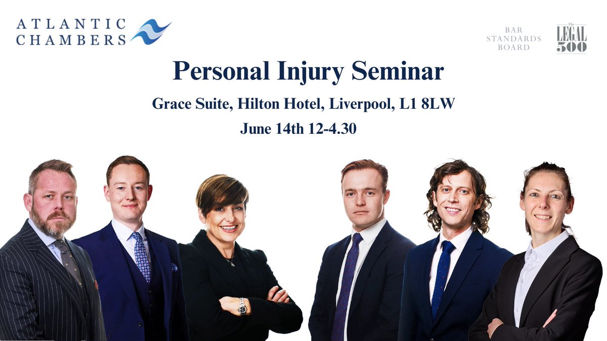 Join Atlantic Chambers Civil Practice Group for the Personal Injury Seminar on Friday 14th June from 12noon at the Hilton Hotel, Liverpool. More details: atlanticchambers.co.uk/event/2208-2/
#civil #litigation #personalinjury #credithire #fixedcosts #contributorynegligence