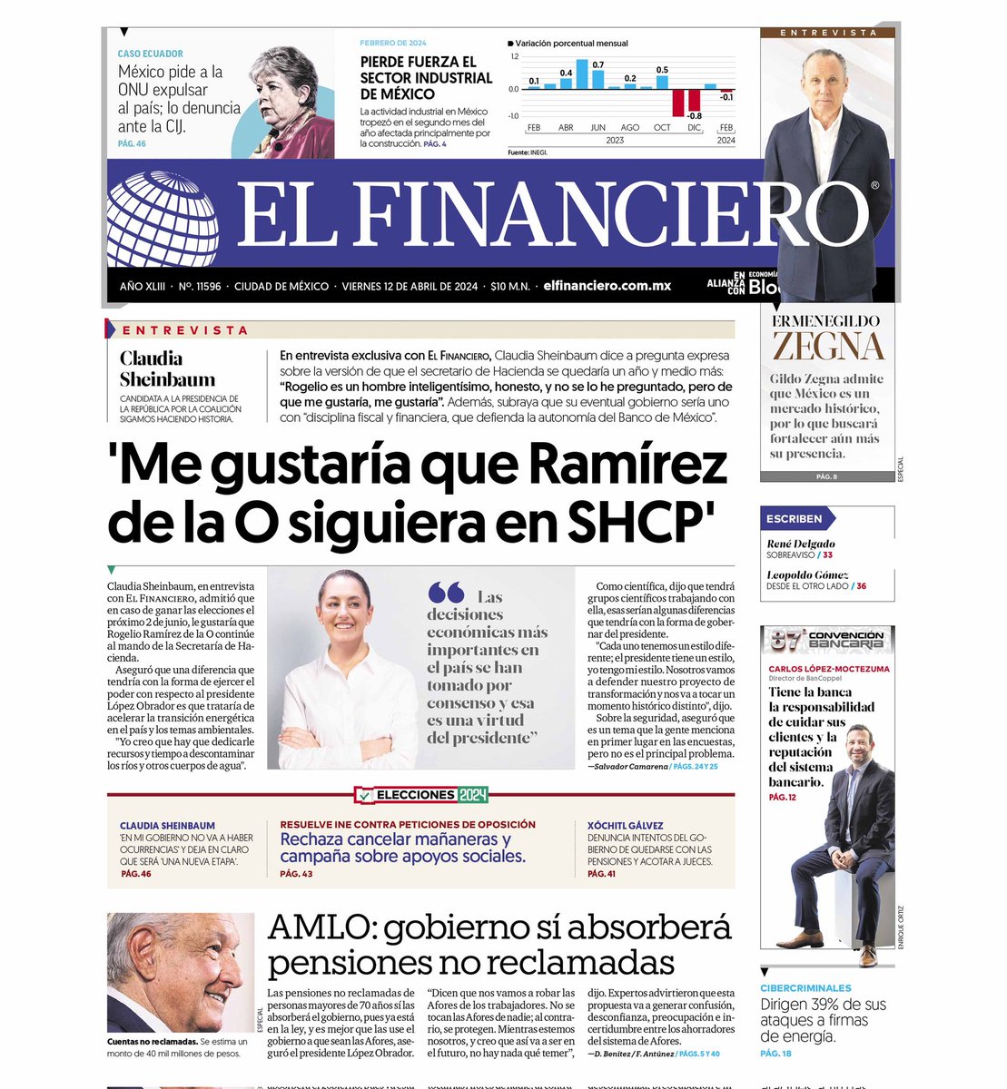 #EFContigo | Hoy, #EnPortadaEF destacamos: 📍“Me gustaría que Ramírez de la O siguiera en Hacienda”: Claudia Sheinbaum. 📍@GobiernoMx asumirá pensiones no reclamadas: #AMLO. 📍INE rechaza cancelar mañaneras. Consulta más noticias 👉 bit.ly/2TM88cg