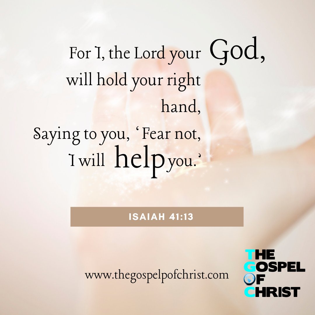 For I, the Lord your God, will hold your right hand,
Saying to you, ‘Fear not, I will help you.’

Isaiah 41:13
 #lord  #help #isaiah #DailyBibleVerse #TGOC #TheGospelOfChrist #Bible