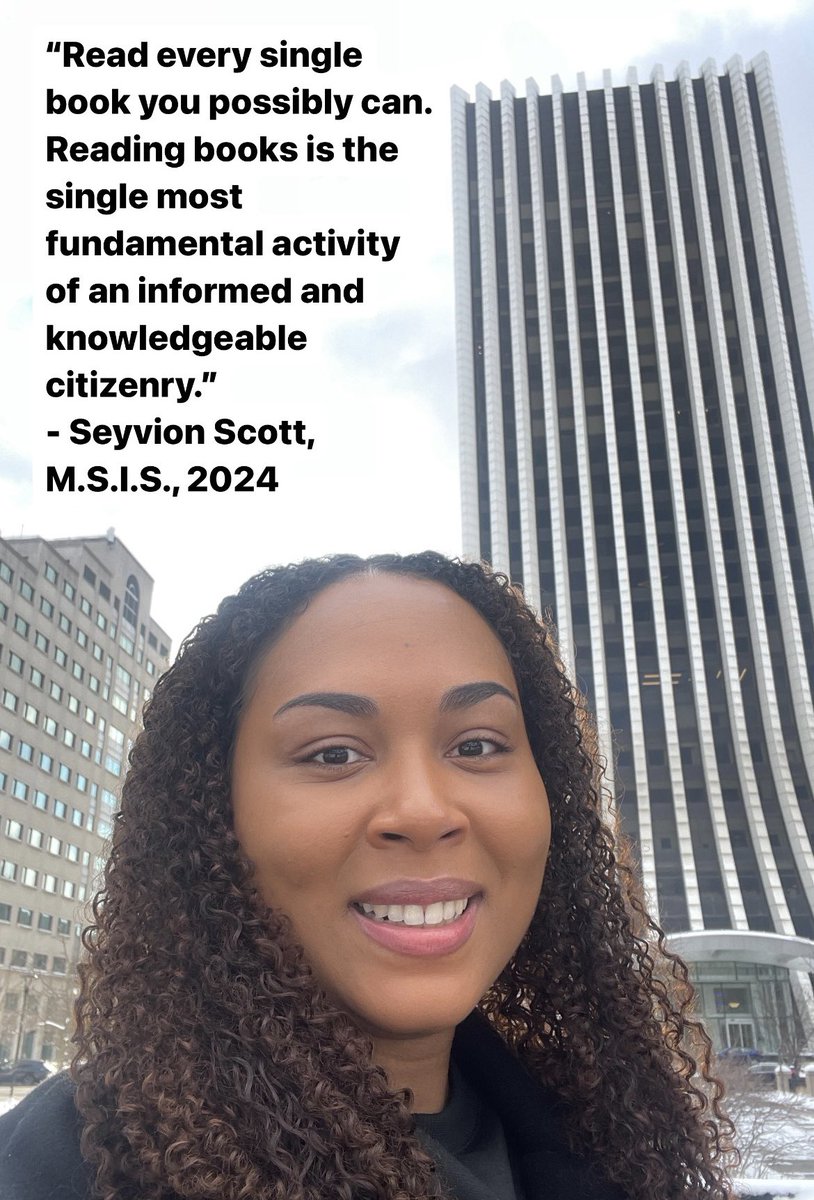 “Read every single book you possibly can. Reading books is the single most fundamental activity of an informed and knowledgeable citizenry.” 
- Seyvion Scott, M.S.I.S., 2024. 

#reading #readingbooks #seyvionscott #librarian #informationscientist