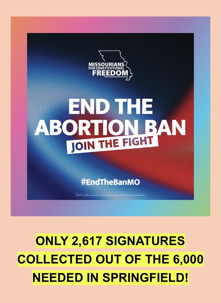 SPRINGFIELD FRIENDS!!! We are super short on our signature goal for the Abortion Petition. Send me a DM if you would like to sign! There is even a drive thru signature event next week!