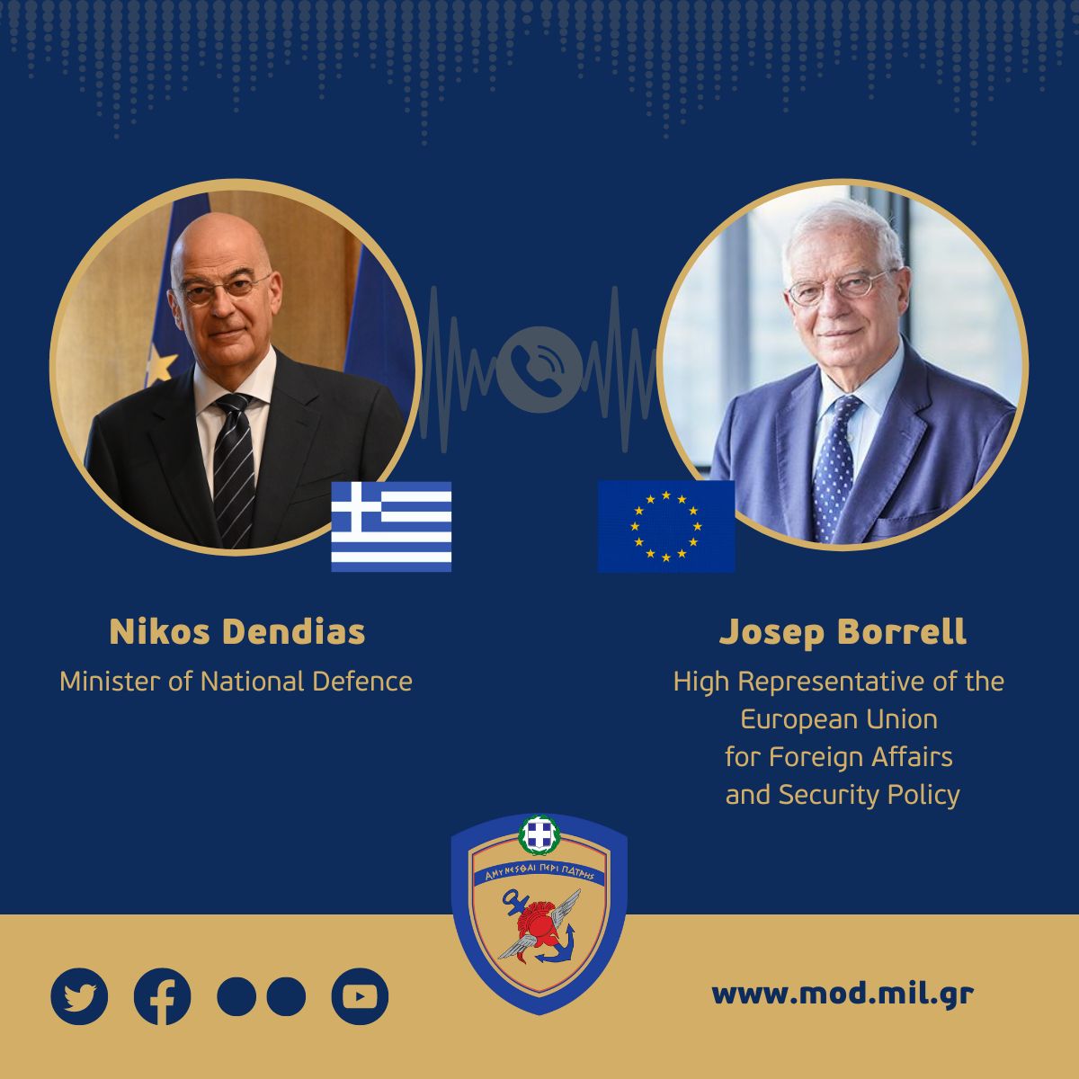 I had a telephone conversation with the EU High Representative for Foreign Policy and Security, @JosepBorrellF. We discussed on EU Operation ASPIDES and the situation in the broader  region.