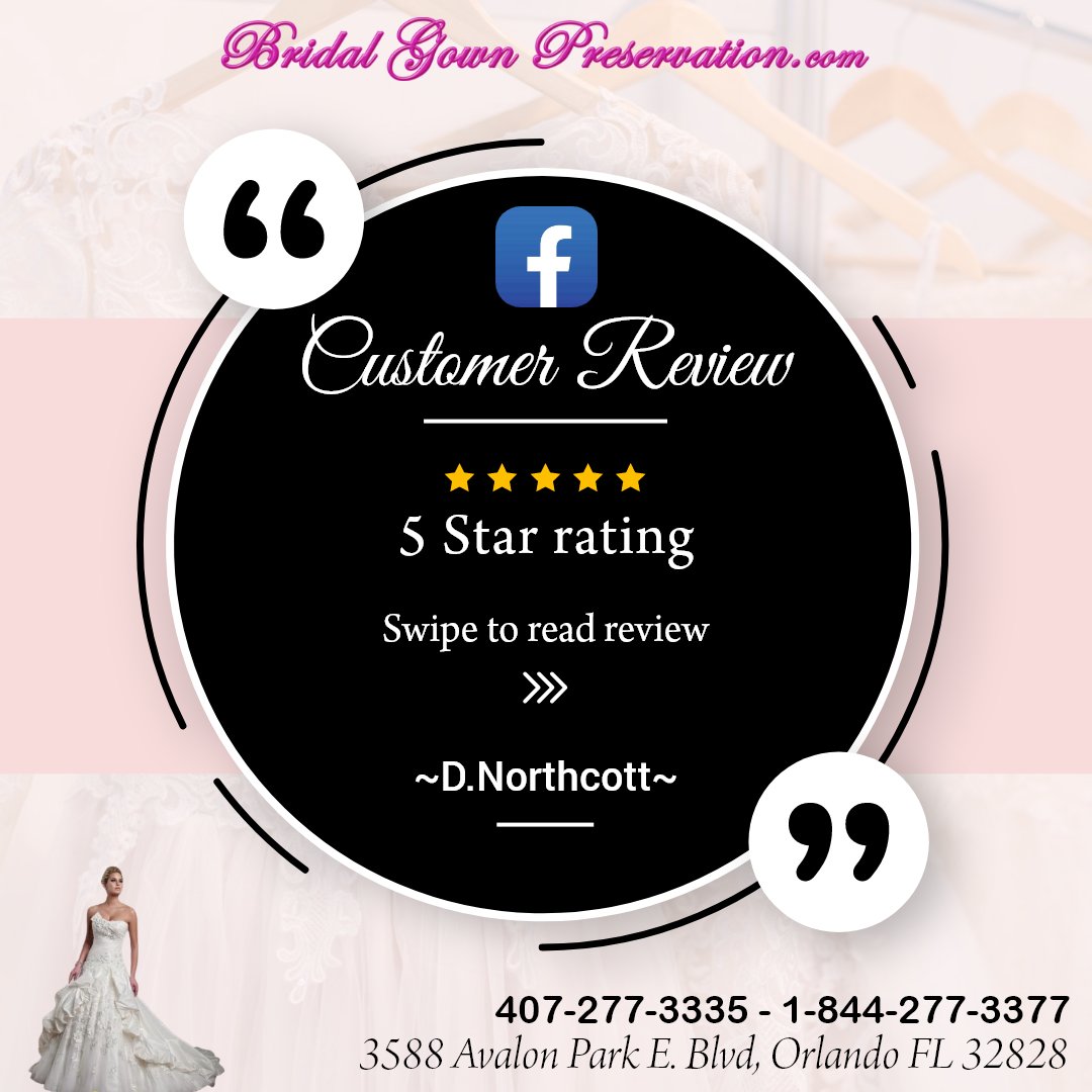 Nothing warms our hearts more than hearing from beautiful brides! Thank you for choosing our wedding gown cleaning services & entrusting us with your treasured gown. Your kind words mean the world to us! #WeddingGown #WeddingDress #HappyCustomer #CustomerAppreciation #Orlando