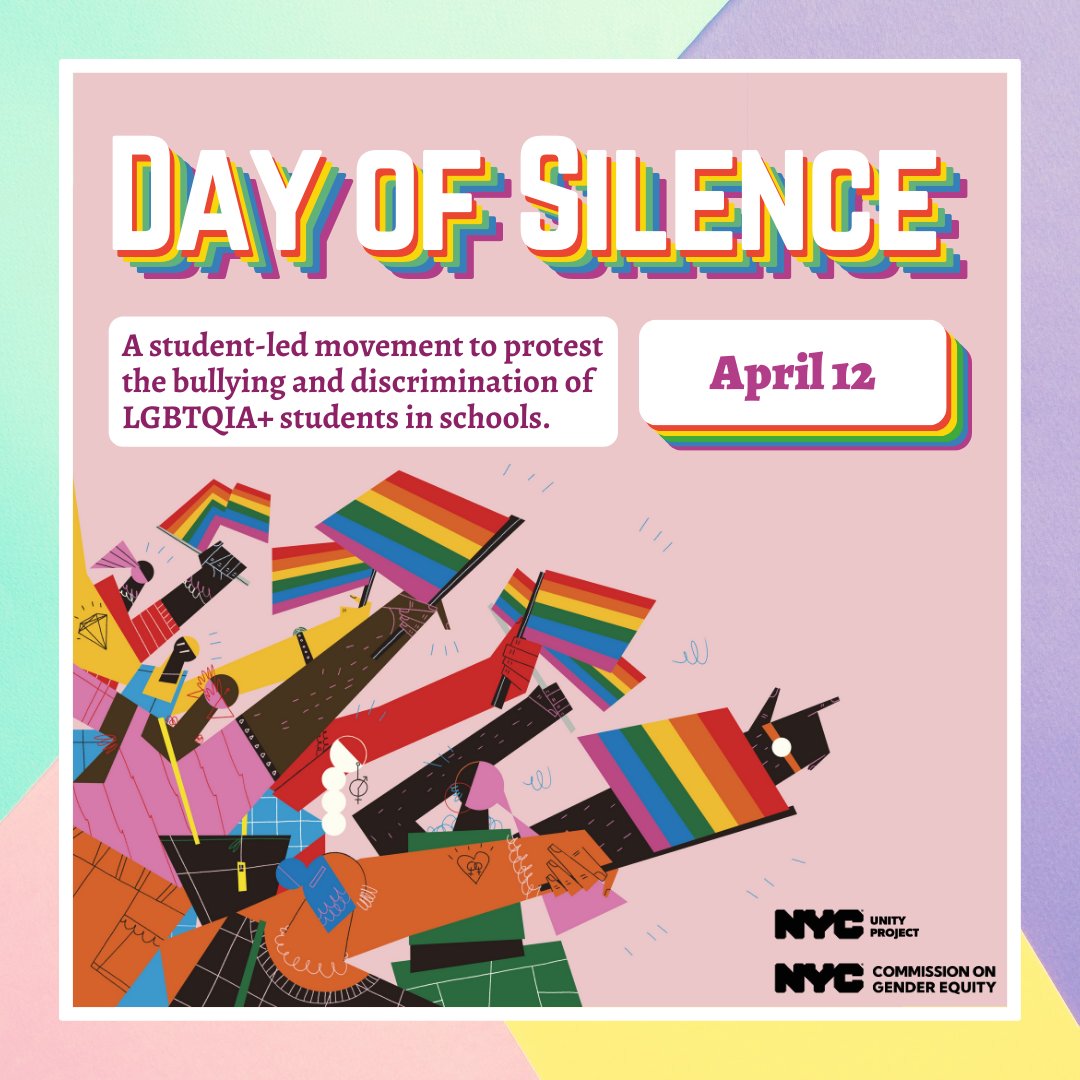 April 12 is #DayofSilence, a national student-led movement to observe a day of silence to protest the bullying & discrimination of LGBTQ+ students. Title IX prohibits sexual & gender-based harassment & discrimination in schools. File a complaint: bit.ly/3MEqjuB.