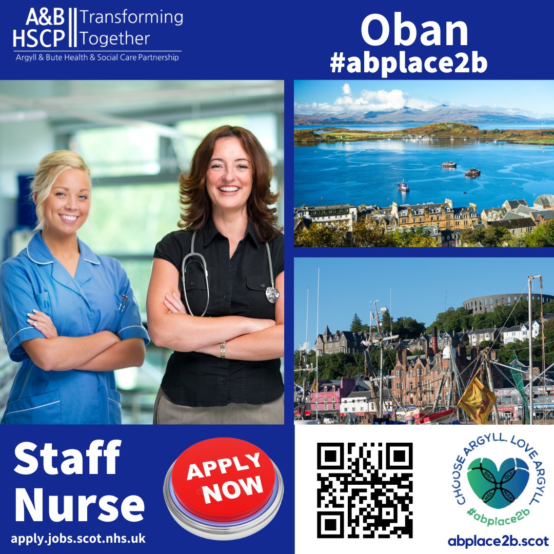 We are looking to recruit dynamic, highly motivated Registered Nurses with excellent communication and interpersonal skills to work in Ward B, Lorn & Islands Rural General Hospital, Oban. APPLY NOW ow.ly/R8ej50RbhMw #abplace2b #NursingJobs