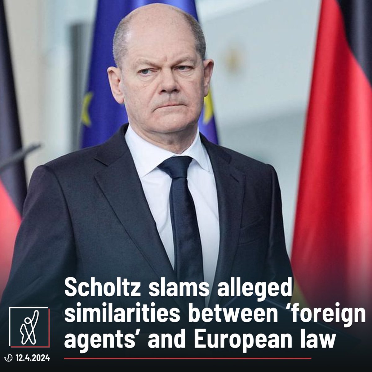 'The EU has no such law. There are discussions to do something that makes certain areas transparent. But this is a different law, a different concept and has not been decided,' @OlafScholz responded to GD-linked TV Imedi's claim West also adopts similar laws on transparency.