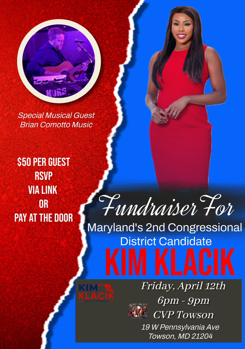 Tonight is the NIGHT! I’ll see you in Towson for my first fundraiser! This district is ready for a change. We need true transparency, fiscally responsible leadership & someone that has committed to closing the border. Maryland’s CD2 🇺🇸 Join Us➡️ secure.winred.com/kim-klacik/tow…