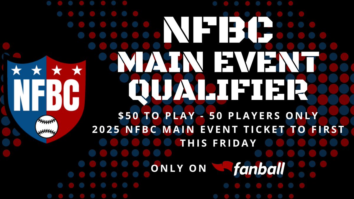 Win a spot in the 2025 NFBC MAIN EVENT on @Fanball. $50 to enter, 50 teams max — winner earns a spot in Fantasy Baseball’s most prestigious event! fanball.com/contests/mlb/w…