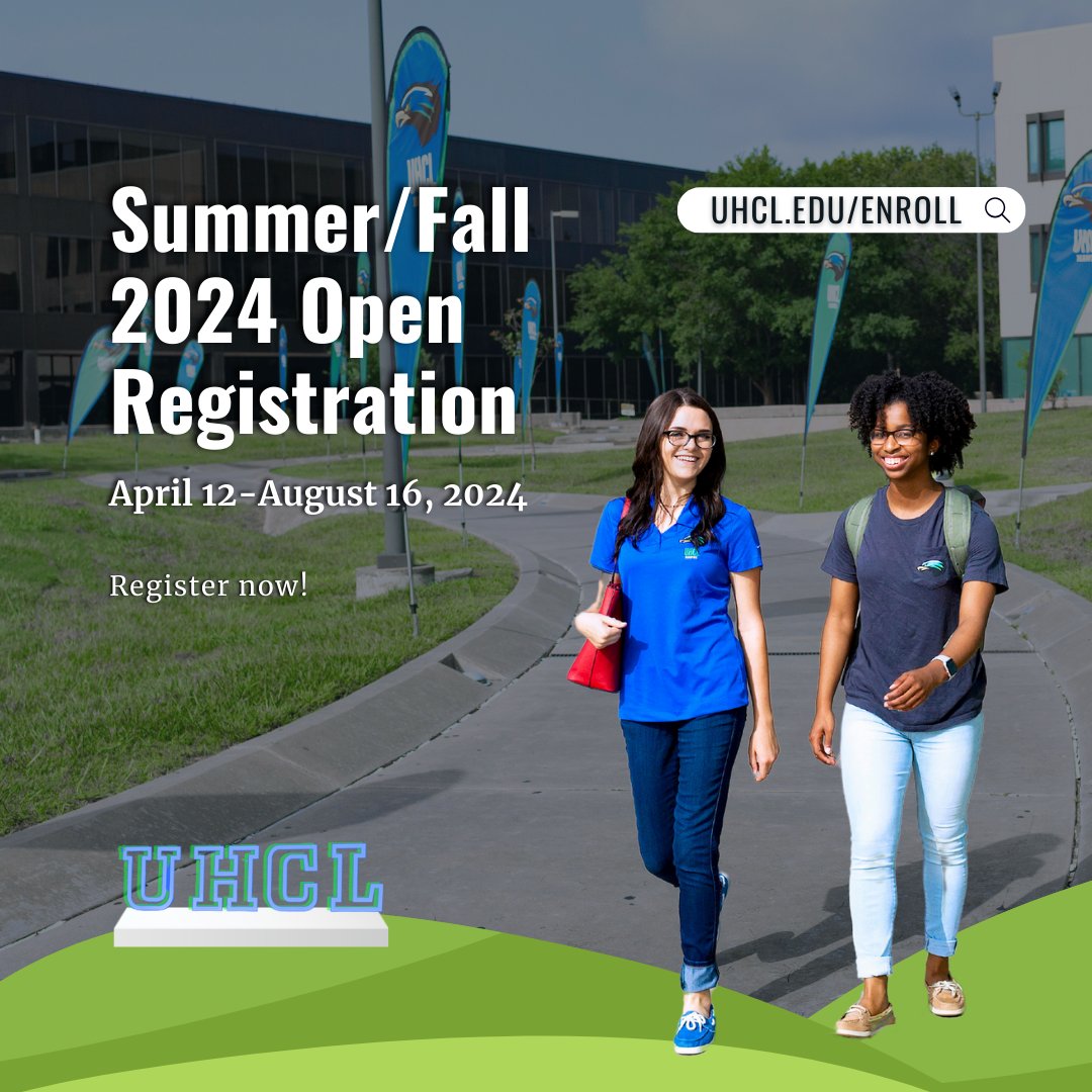 Today marks the start of open registration for summer and fall terms at UHCL! Secure your spot in the classes you need before they're filled up. Repost to let a friend know! 📚 #UHCL #OpenRegistration