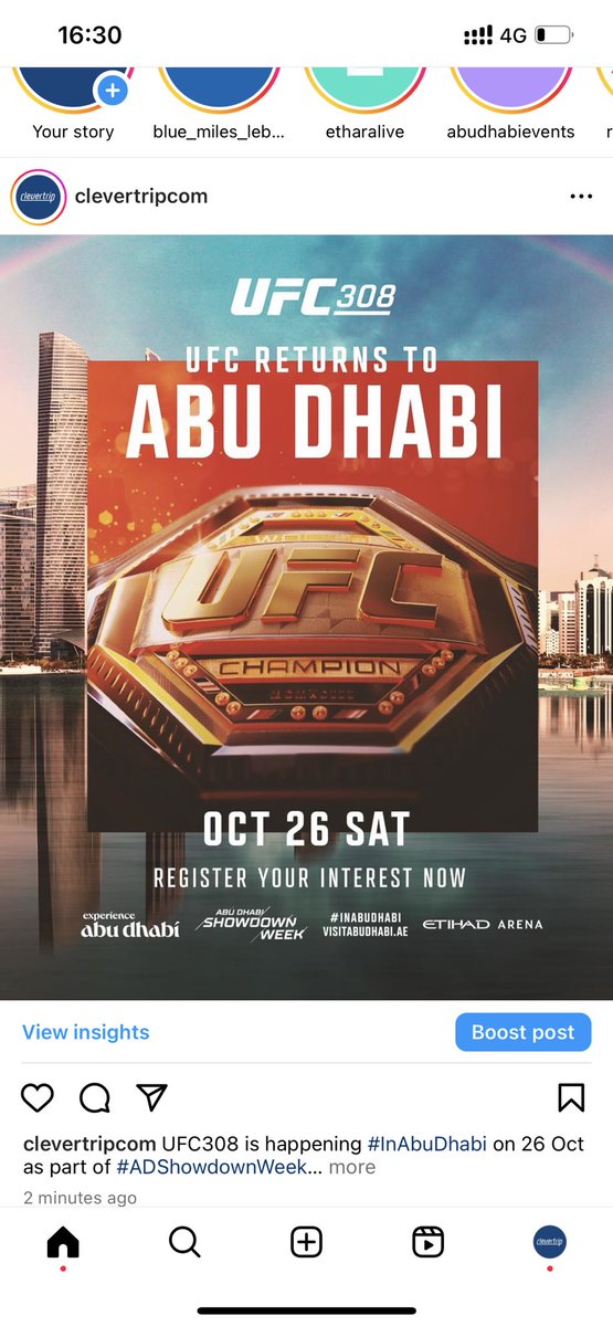 UFC308 is happening #InAbuDhabi on 26 Oct as part of #ADShowdownWeek. 

Link in bio to register your interest for UFC 308 tickets and travel packages.

#clevertrip #ufc #abudhabi #ufcfightnight #travel #packages #tickets #bundles #abudhabiufc #ufcabufhabi #eventstravel…